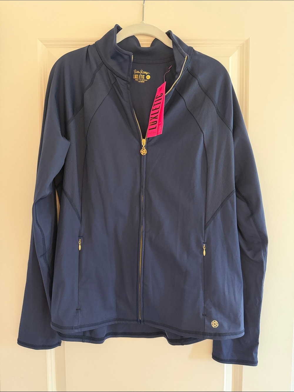 Lilly Pulitzer Navy Zip-Up Performance Jacket with Gold Hardware